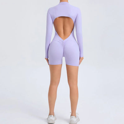 Women Gym Suits Women V Back Scrunch Whole Suit Push Up Sports Suit Women Fitness Suit with Zipper Training Clothes One-Piece