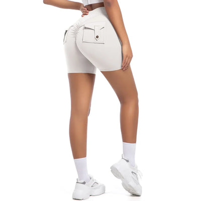 Womens Workout Shorts with Pockets Scrunch Butt Gym Biker Shorts High Waisted Booty Cargo Pants Yoga Running Leggings Activewear