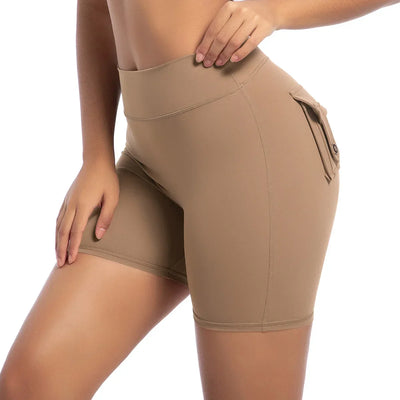 Womens Workout Shorts with Pockets Scrunch Butt Gym Biker Shorts High Waisted Booty Cargo Pants Yoga Running Leggings Activewear
