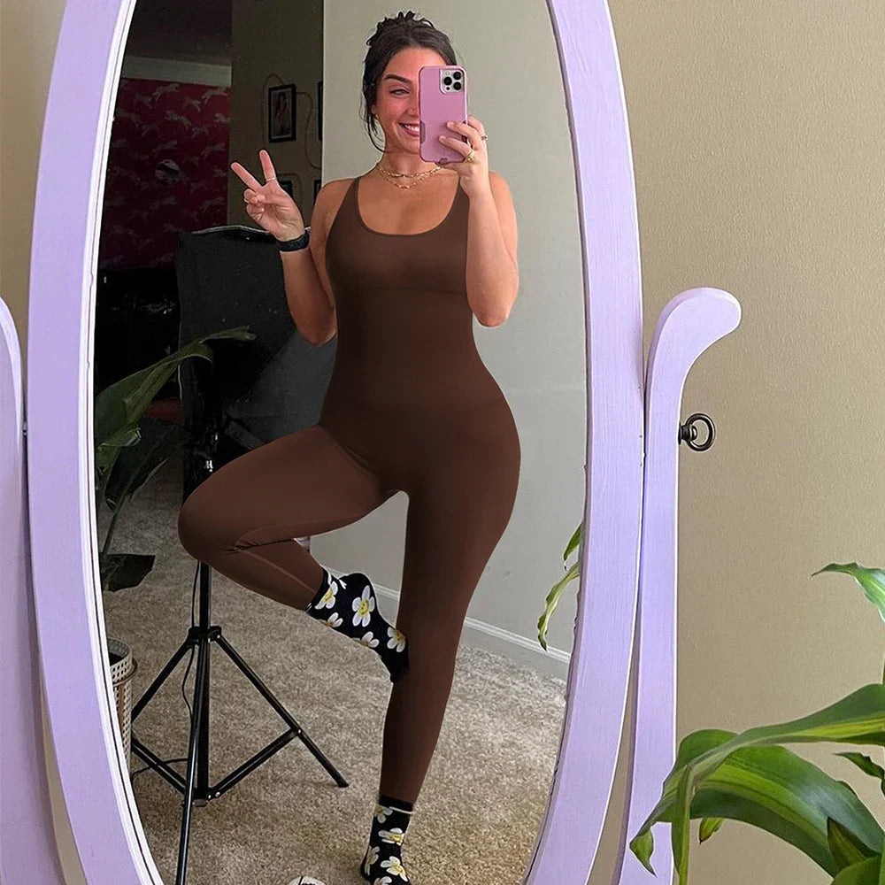 Jumpsuit Women One-piece Outfit  Sleeveless Square Neck  Bodysuit  Casual Streetwear Playsuits Sport Fitness Jumpsuit Women