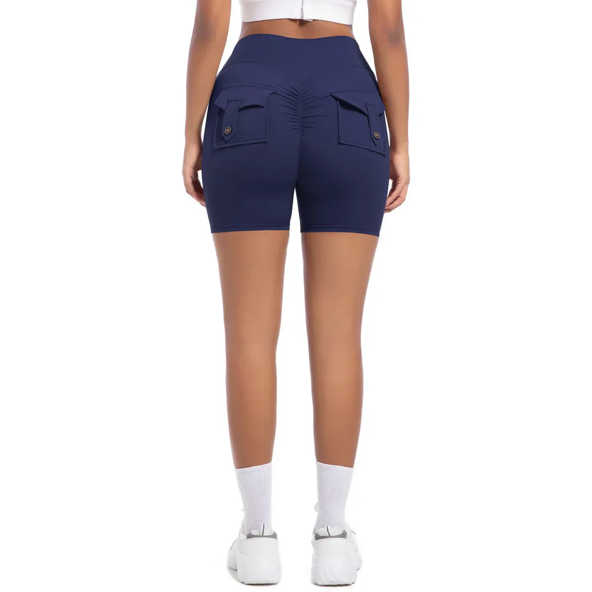 Womens Workout Shorts with Pockets Scrunch Butt Gym Biker Shorts High Waisted Booty Cargo Pants Yoga Running Leggings Activewear