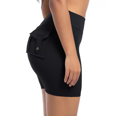 Womens Workout Shorts with Pockets Scrunch Butt Gym Biker Shorts High Waisted Booty Cargo Pants Yoga Running Leggings Activewear