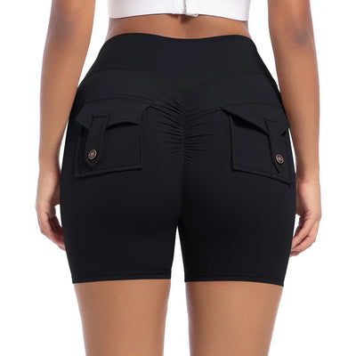 Womens Workout Shorts with Pockets Scrunch Butt Gym Biker Shorts High Waisted Booty Cargo Pants Yoga Running Leggings Activewear