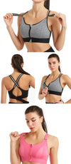 Women Sports Bras Tights Crop Top Yoga Vest Front Zipper Plus Size Adjustable Strap Shockproof Gym Fitness Athletic Brassiere