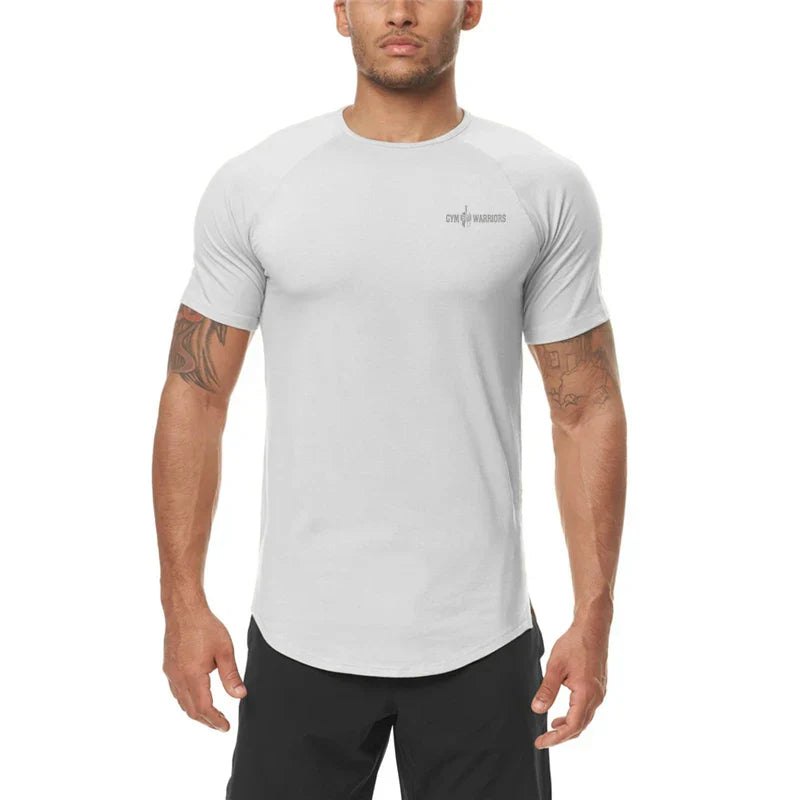 Gym Fitness Bodybuilding Muscle T-shirts Mens Fashion Hip Hop Slim Fit Sport Clothing Summer Quick Dry Breathable Sport Shirts