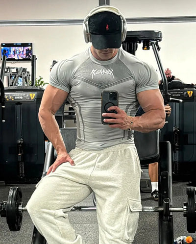 2025 YOUNGAL New Men's Fitness T-shirts clothing  sports Tshirt tights high elastic training short sleeve fitness man clothing