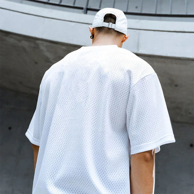 Men's Running T-Shirts Oversized Fitness Half Sleeve T Shirt Summer Gym Muscle Up Mesh Quick Dry Breathable Loose Sport Clothing