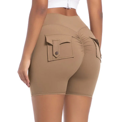 Womens Workout Shorts with Pockets Scrunch Butt Gym Biker Shorts High Waisted Booty Cargo Pants Yoga Running Leggings Activewear
