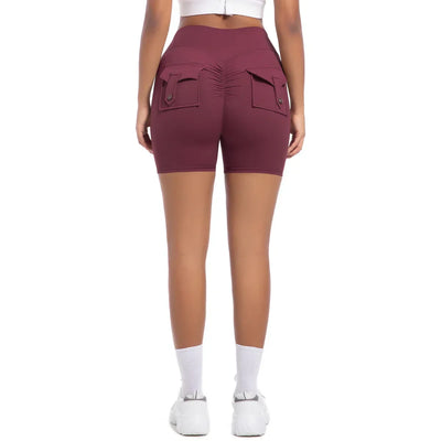 Womens Workout Shorts with Pockets Scrunch Butt Gym Biker Shorts High Waisted Booty Cargo Pants Yoga Running Leggings Activewear