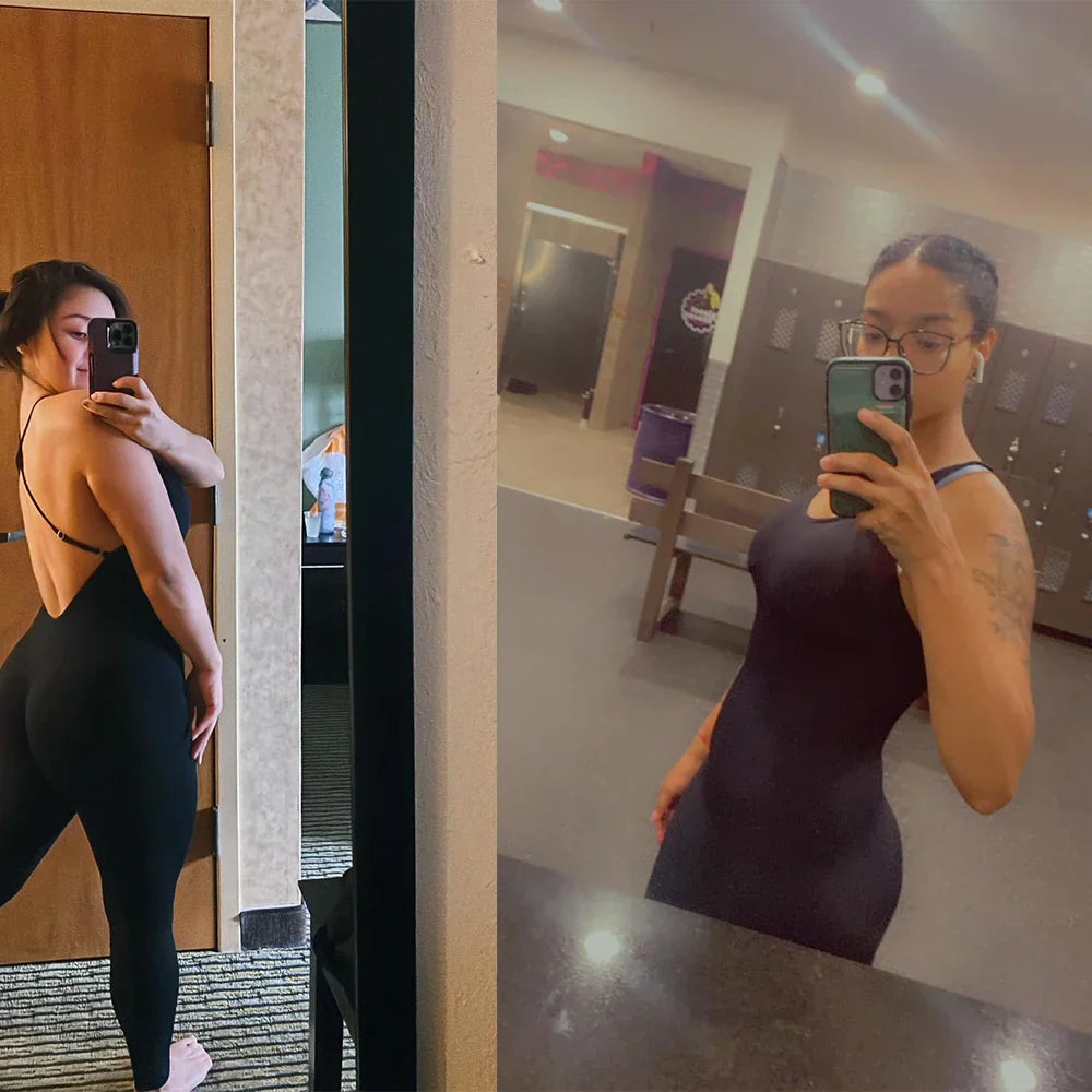 Jumpsuit Women One-piece Outfit  Sleeveless Square Neck  Bodysuit  Casual Streetwear Playsuits Sport Fitness Jumpsuit Women