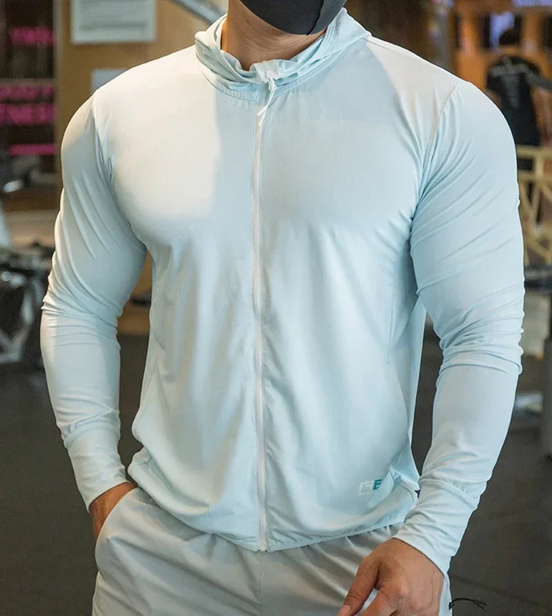 2025 High Quality Nylon Sport Coat Mens Gym Fitness Hoodies Outdoor Workout Tops Hooded Training Running Zipped Jacket Clothes