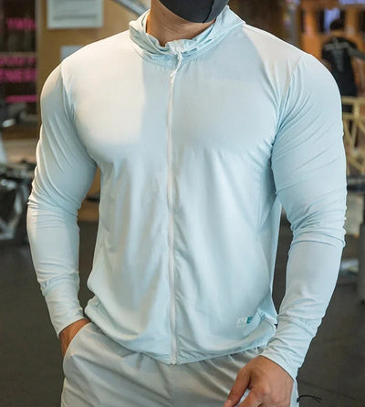 2025 High Quality Nylon Sport Coat Mens Gym Fitness Hoodies Outdoor Workout Tops Hooded Training Running Zipped Jacket Clothes