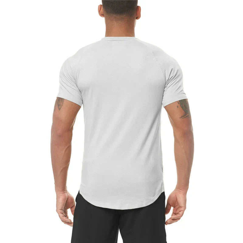 Gym Fitness Bodybuilding Muscle T-shirts Mens Fashion Hip Hop Slim Fit Sport Clothing Summer Quick Dry Breathable Sport Shirts