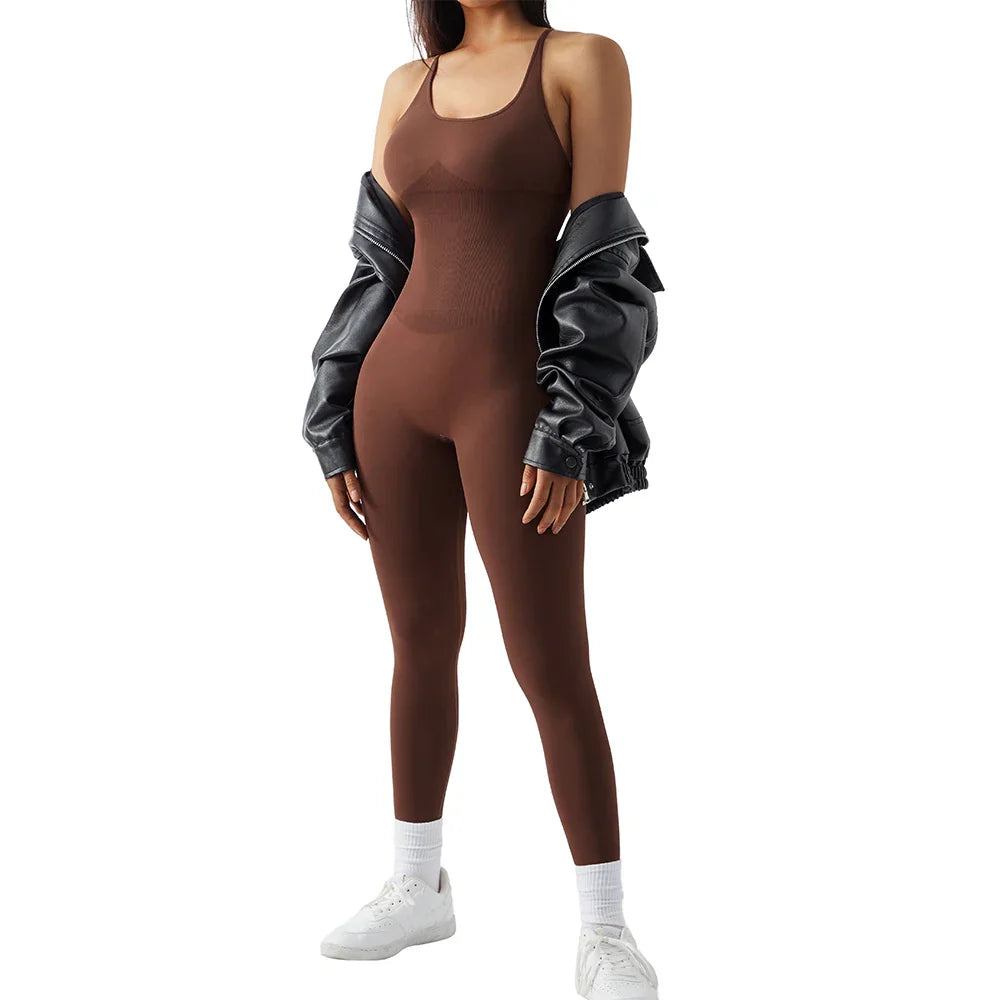 Jumpsuit Women One-piece Outfit  Sleeveless Square Neck  Bodysuit  Casual Streetwear Playsuits Sport Fitness Jumpsuit Women