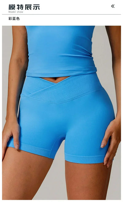Women's fitness shorts  high-waisted buttock-lifting  tight  quick-drying  sporty yoga three-quarter shorts