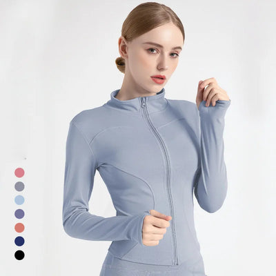 2025 Women Sport Jacket Zipper Yoga Coat Clothes Quick Dry Fitness Jacket Running Hoodies Thumb Hole Sportwear Gym Workout Top ﻿