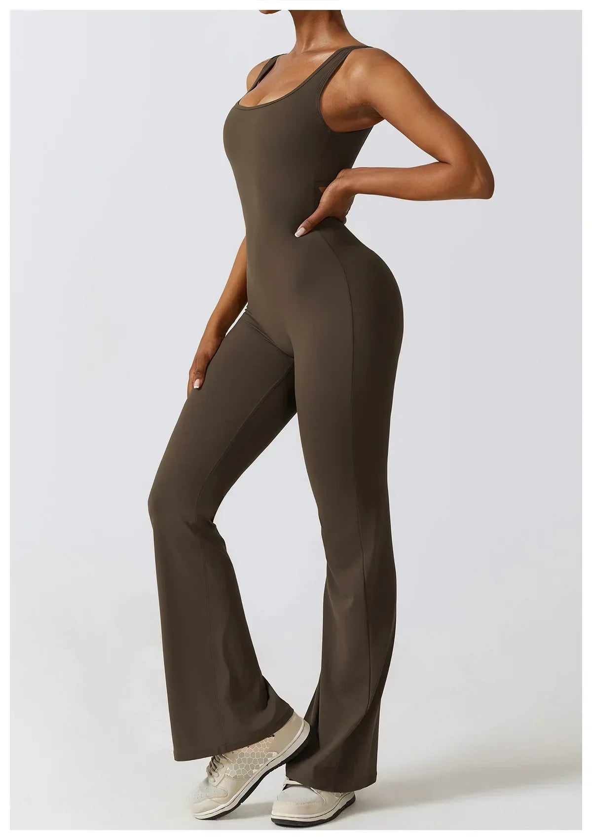 Women Gym Set Training Yoga Suit Sportswear Sports Jumpsuit Fitness Rompers Stretch Female High Waist  Seamless Flare Pants