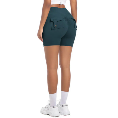 Womens Workout Shorts with Pockets Scrunch Butt Gym Biker Shorts High Waisted Booty Cargo Pants Yoga Running Leggings Activewear