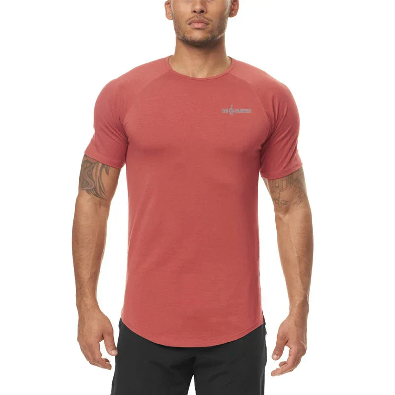 Gym Fitness Bodybuilding Muscle T-shirts Mens Fashion Hip Hop Slim Fit Sport Clothing Summer Quick Dry Breathable Sport Shirts