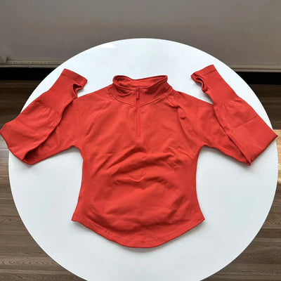 Half Zippy Jacket Women Running Long Sleeves Gym Coats Sports Shirts Gym Fitness Workout Pilates Clothes