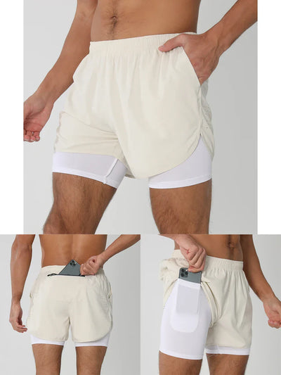 2025New Men Running Shorts Gym Sports Shorts 2 In 1 Quick Dry Workout Training Gym Fitness Jogging Short Pants Summer Men Shorts