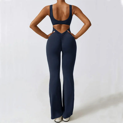 Women Gym Set Training Yoga Suit Sportswear Sports Jumpsuit Fitness Rompers Stretch Female High Waist  Seamless Flare Pants