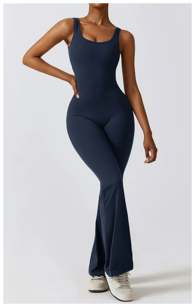 Women Gym Set Training Yoga Suit Sportswear Sports Jumpsuit Fitness Rompers Stretch Female High Waist  Seamless Flare Pants