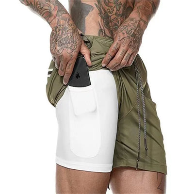 2025 Men Running Shorts New 2 In 1 Double-deck Sport Shorts Gym Fitness Short Pants Training Jogging Bottom Men's Clothing
