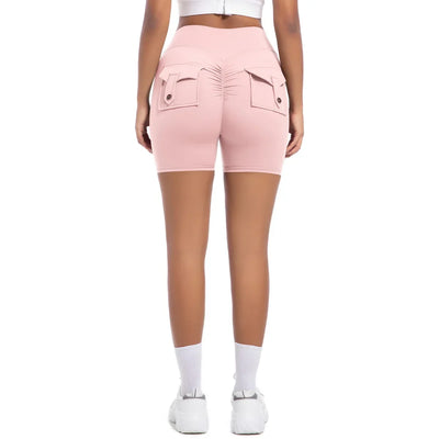 Womens Workout Shorts with Pockets Scrunch Butt Gym Biker Shorts High Waisted Booty Cargo Pants Yoga Running Leggings Activewear