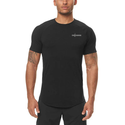 Gym Fitness Bodybuilding Muscle T-shirts Mens Fashion Hip Hop Slim Fit Sport Clothing Summer Quick Dry Breathable Sport Shirts