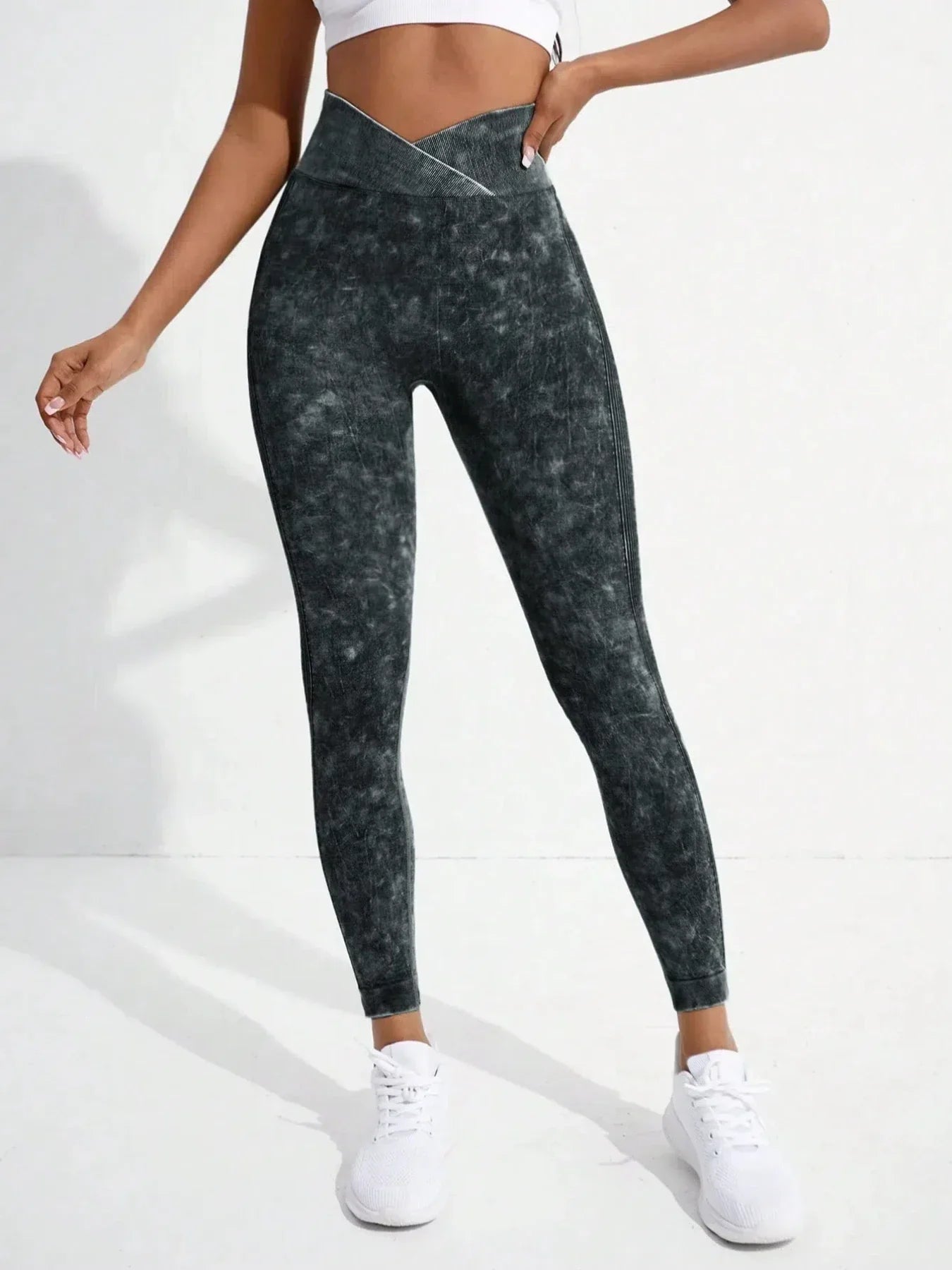 Women Gym Crossover Waist Leggings Butt Lifting Fitness Athletic Workout Yoga Pants Outdoor Sports Tights