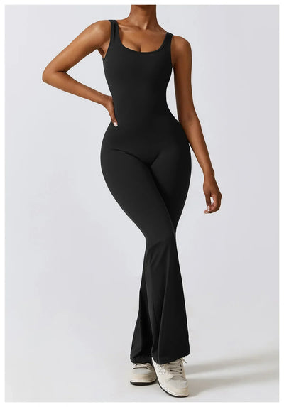 Women Gym Set Training Yoga Suit Sportswear Sports Jumpsuit Fitness Rompers Stretch Female High Waist  Seamless Flare Pants