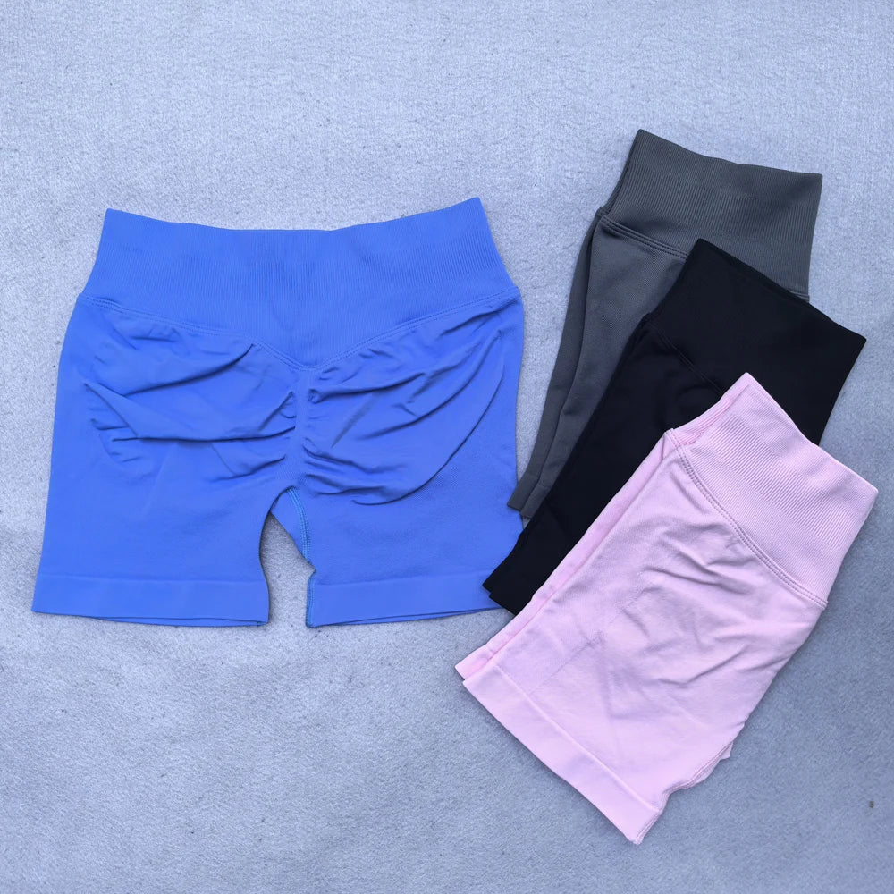 Sports Shorts Women Low Ribbed Waistband Yoga Shorts Seamless Workout Gym Scrunch Shorts Booty High Stretch Running Shorts