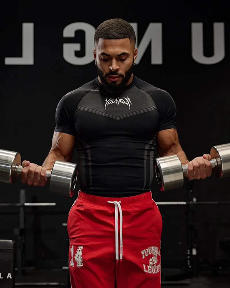 2025 YOUNGAL New Men's Fitness T-shirts clothing  sports Tshirt tights high elastic training short sleeve fitness man clothing