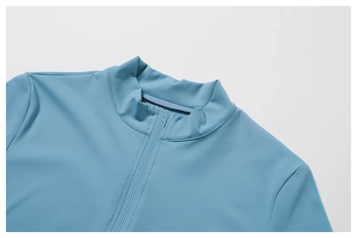 Women's Outdoor Running Fitness Jacket T-shirt Stand Collar Long Sleeve Zipper Yoga Shirts Solid Gym Push Up Workout Tops New