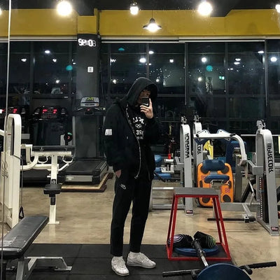 Men's Gym Muscle Fitness Oversized Hoodies Sports Casual Jacket Running Training Clothing Loose Zipper Hooded Coat Sweatshirt