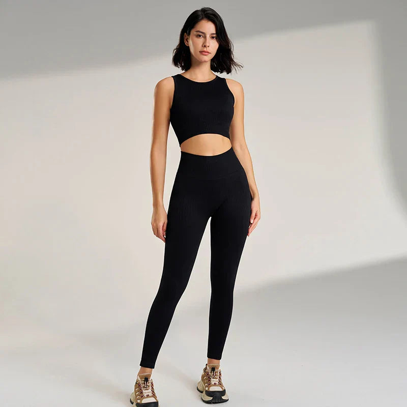 Women's sports fitness suit yoga running shock bra underwear slim leg lift hip tight base nine minutes trousers
