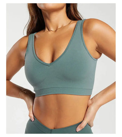 Sports Bra  Seamless Halter Neck Strap Bra Open Back Fitness Yoga Top Bras Support Women Workout Gym Crop Top