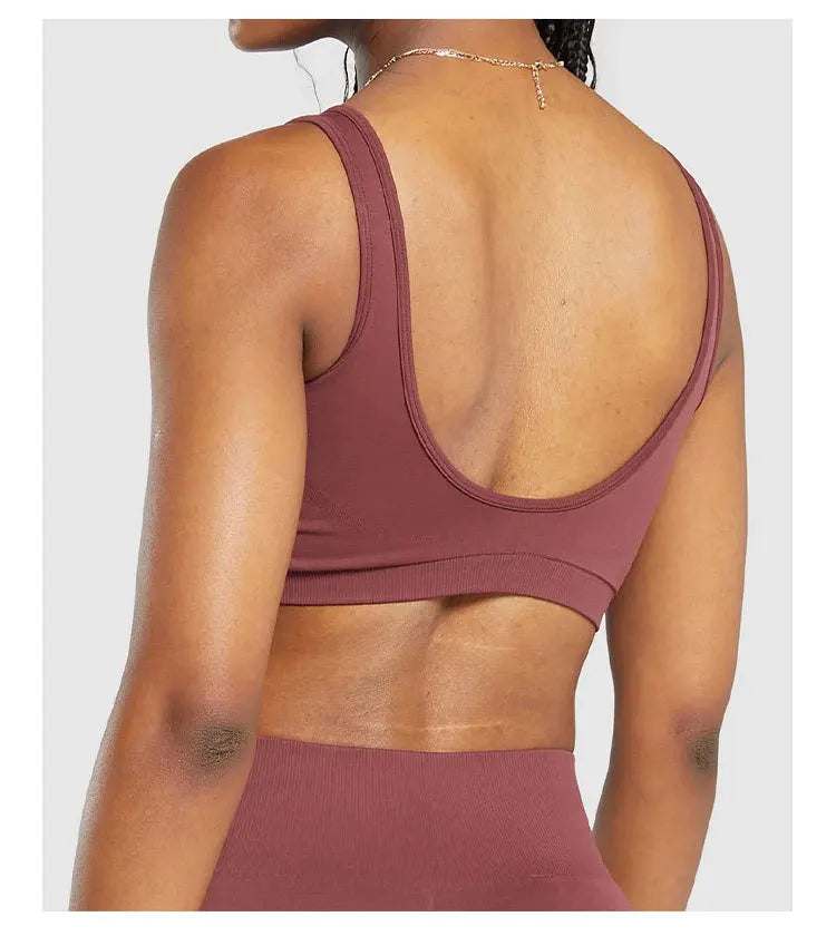 Sports Bra  Seamless Halter Neck Strap Bra Open Back Fitness Yoga Top Bras Support Women Workout Gym Crop Top
