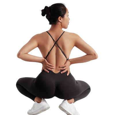 Jumpsuit Women One-piece Outfit  Sleeveless Square Neck  Bodysuit  Casual Streetwear Playsuits Sport Fitness Jumpsuit Women