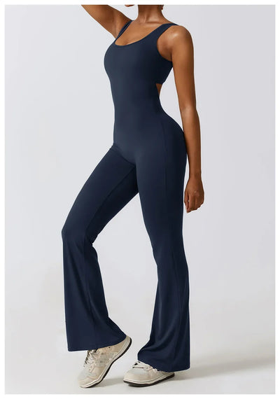 Women Gym Set Training Yoga Suit Sportswear Sports Jumpsuit Fitness Rompers Stretch Female High Waist  Seamless Flare Pants