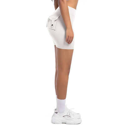 Womens Workout Shorts with Pockets Scrunch Butt Gym Biker Shorts High Waisted Booty Cargo Pants Yoga Running Leggings Activewear