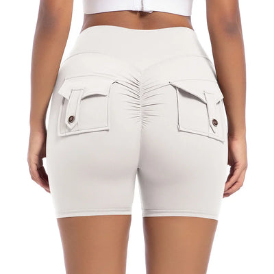 Womens Workout Shorts with Pockets Scrunch Butt Gym Biker Shorts High Waisted Booty Cargo Pants Yoga Running Leggings Activewear