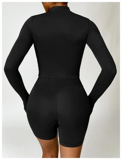 Women's Outdoor Running Fitness Jacket T-shirt Stand Collar Long Sleeve Zipper Yoga Shirts Solid Gym Push Up Workout Tops New