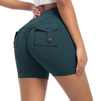 Womens Workout Shorts with Pockets Scrunch Butt Gym Biker Shorts High Waisted Booty Cargo Pants Yoga Running Leggings Activewear