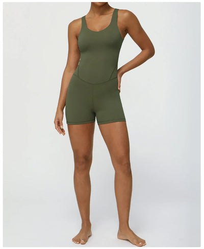 Women Fitness Jumpsuit Sleeveless Shorts Set Tank Top Yoga Gym Activewear Training Running Jumpsuit