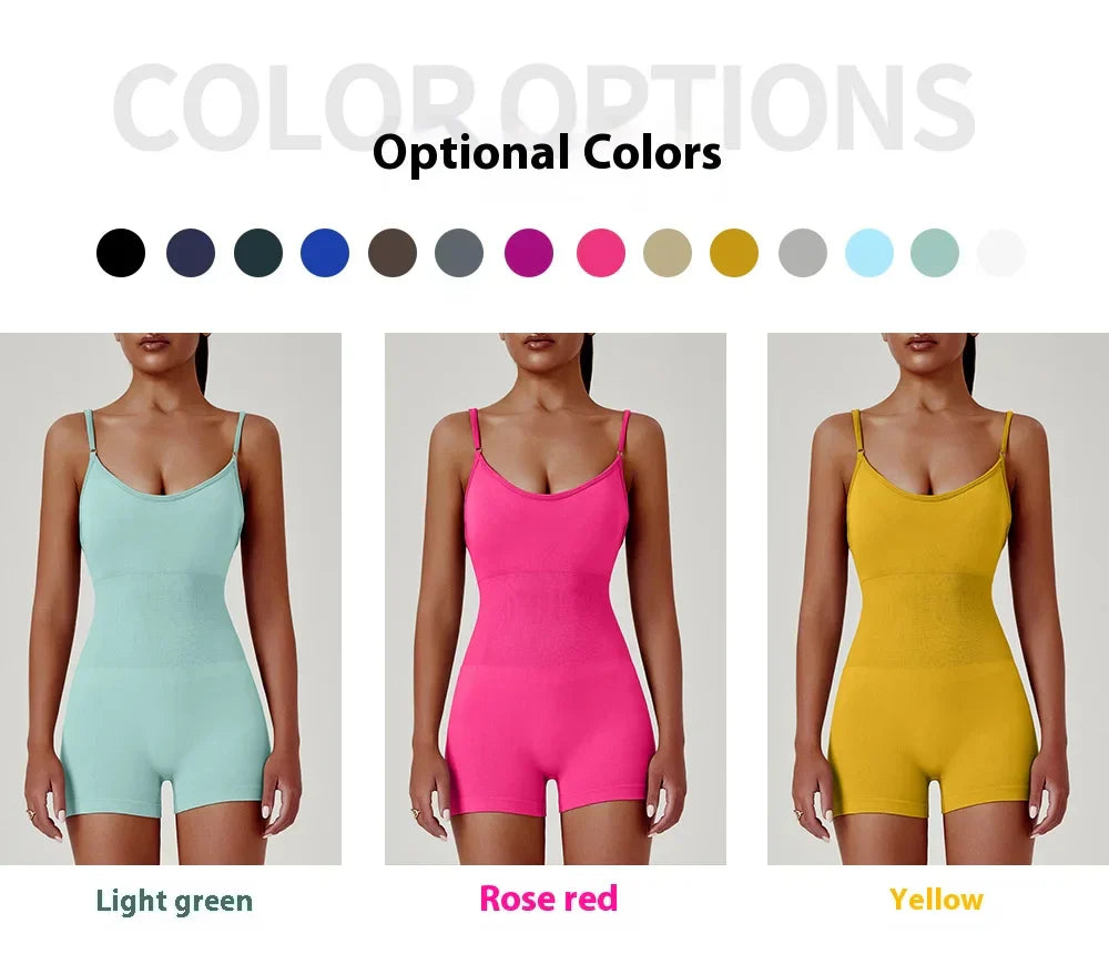 Women's Sexy Slim-Fit Yoga Shorts Jumpsuit Seamless Back Workout Bodysuit Breathable Quick-Dry Gym Running Pilates Fitness yoga