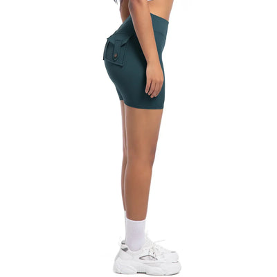Womens Workout Shorts with Pockets Scrunch Butt Gym Biker Shorts High Waisted Booty Cargo Pants Yoga Running Leggings Activewear