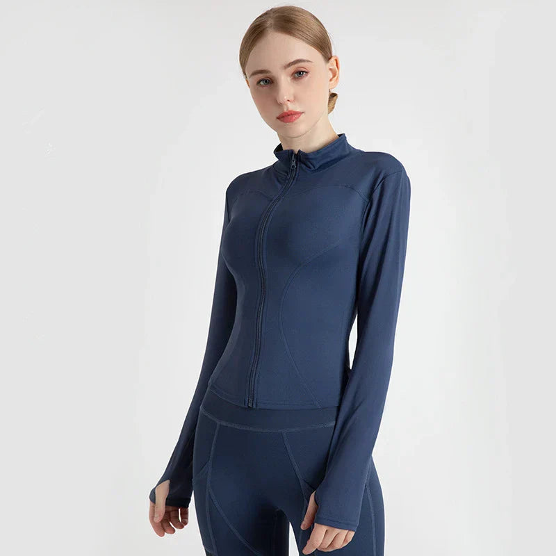 2025 Women Sport Jacket Zipper Yoga Coat Clothes Quick Dry Fitness Jacket Running Hoodies Thumb Hole Sportwear Gym Workout Top ﻿